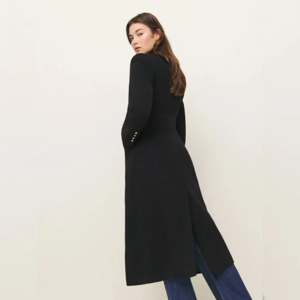 NWOT Reformation Eden Nipped Waist Coat in Black Wool Blend Golden Button - Picture 4 of 6